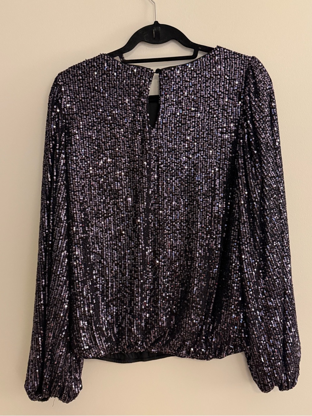 Anthropologie Black Sequin Long Sleeve Blouse Sparkle Party Top - Picture 4 of 8